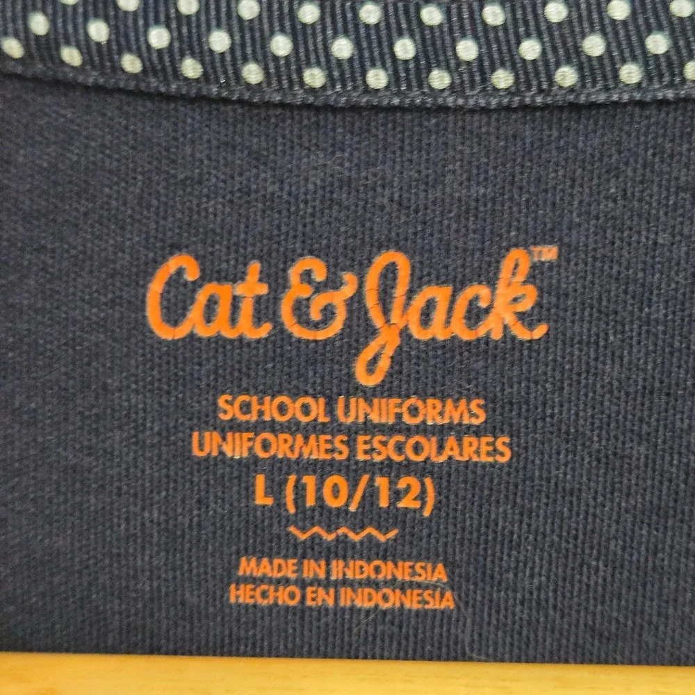 Cat & Jack Girls Navy Blue School Uniform Polo Shirt Puff Sleeve Size L 10/12